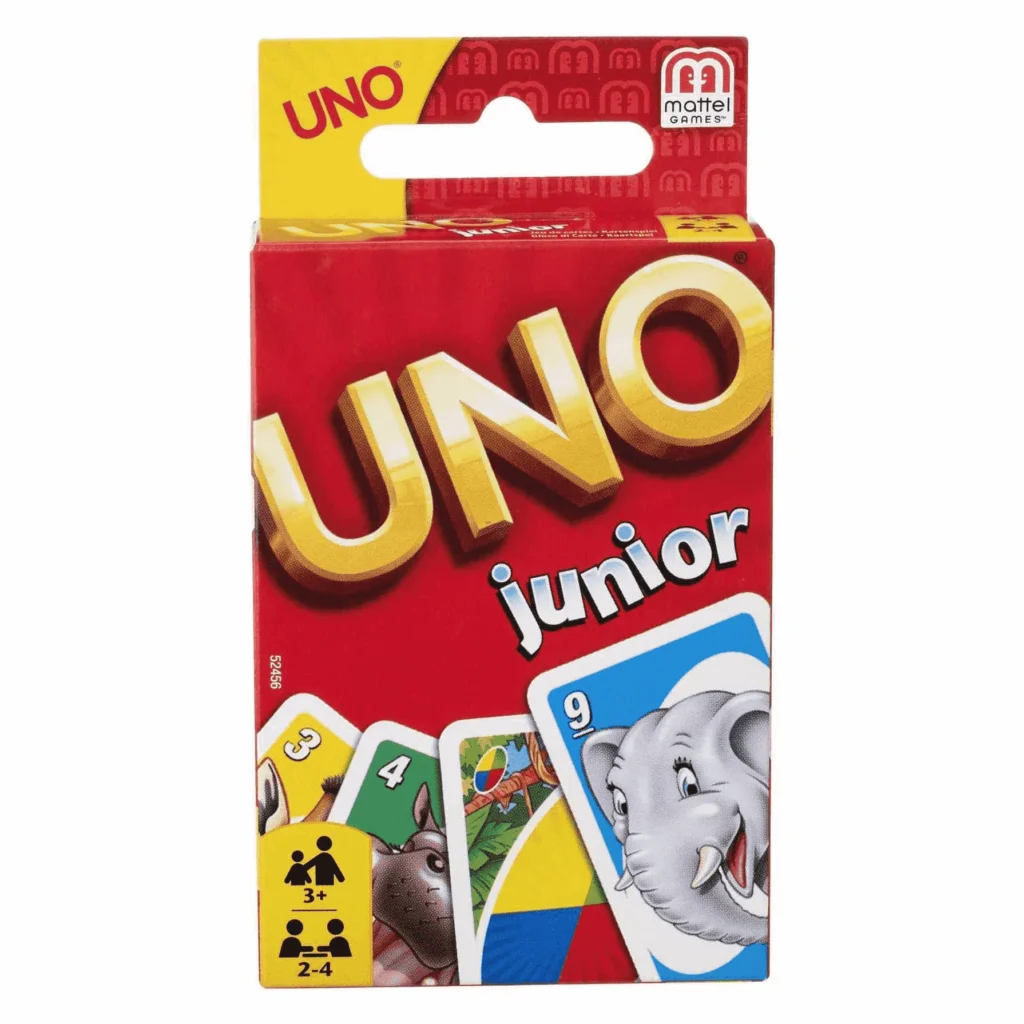 Uno Junior, como el juego dlásico de cartas pero infantil. Juego de mesa para niños
